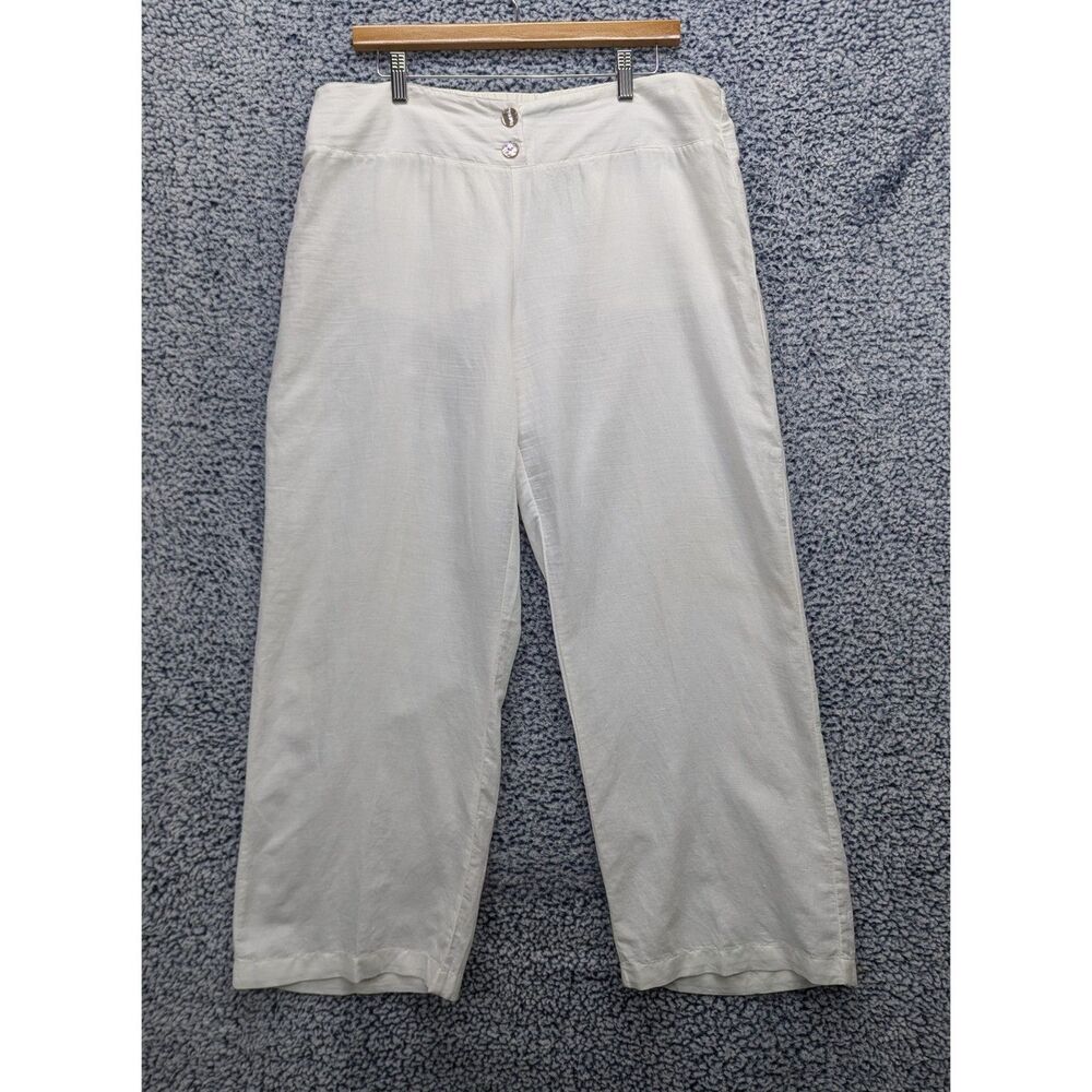 Fresh Produce Wide Leg Linen Pants Size LG Boho Lagenlook Beachy Cali White